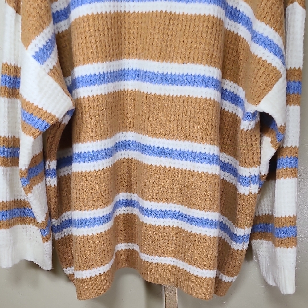American Eagle Outfitters Tan and Blue Striped Oversized Crewneck Sweater XXL - Picture 7 of 10